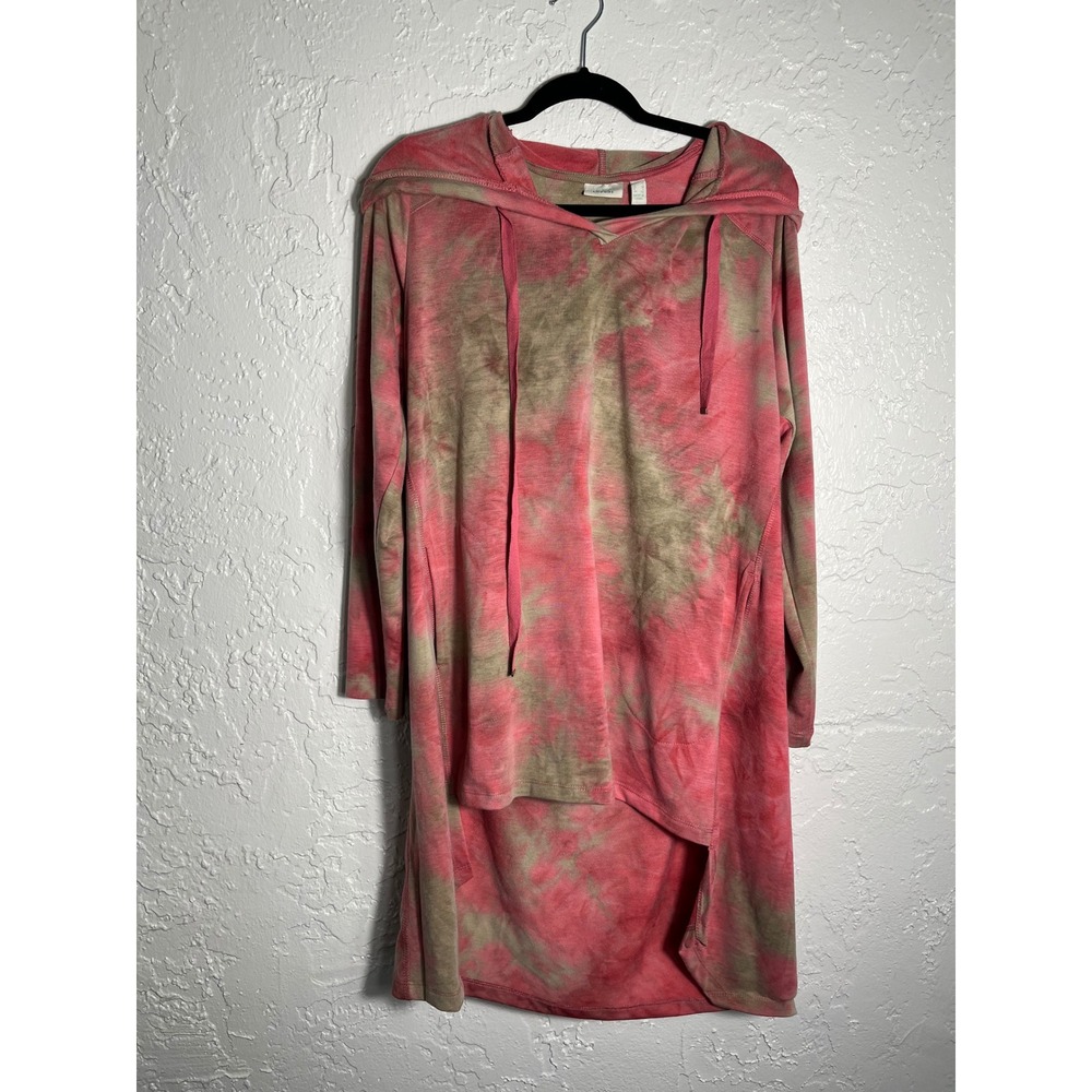 NWT LOGO Lounge Lori Goldstein Tie Dye Hooded High Low Tunic Top Medium